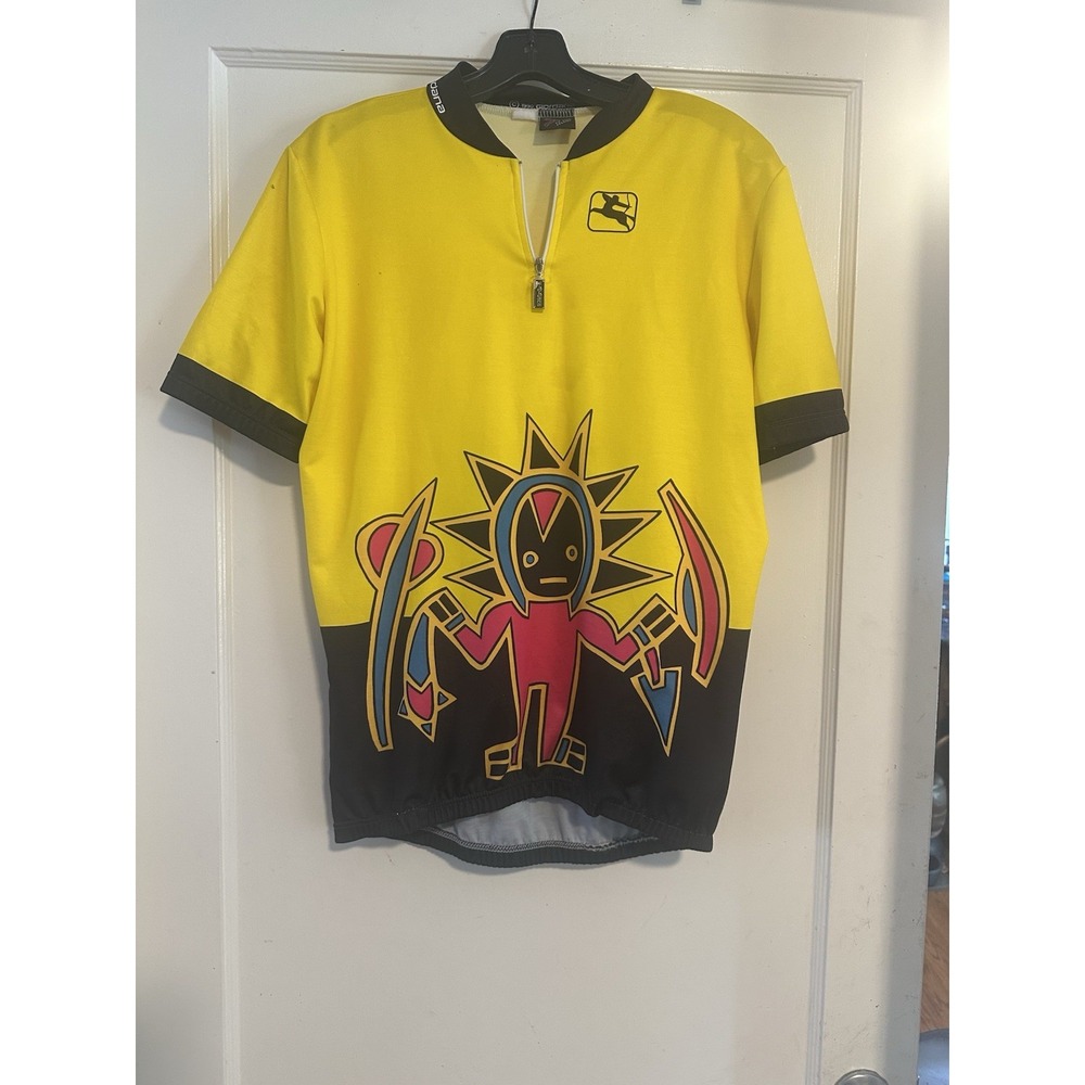 Giordana Cycling Jerseys Vintage Shirt Mens MEDIUM 1990s Yellow Black Pink